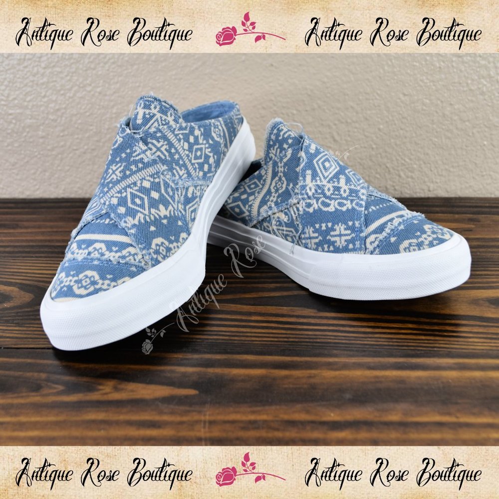 Very G Blue and White Patterned Sneakers. Size 8 Never Wore After Purchase.